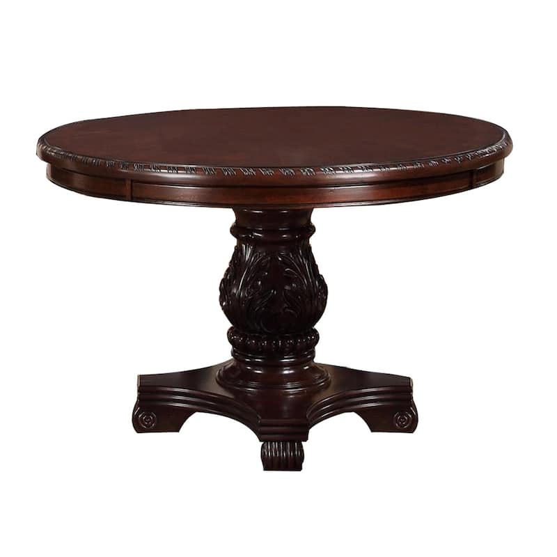 Traditional Style Dark Cherry Brown Round Dining Table