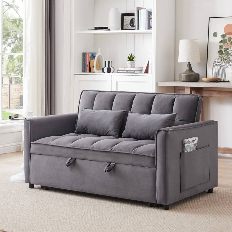 Versatile Velvet Futon Sofa Bed with Adjustable Back and Storage Bag for Living Room