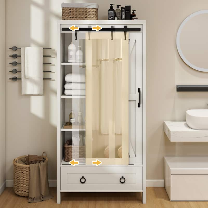 Farmhouse Tall Bathroom Storage Cabinet with Doors And Adjustable Shelf