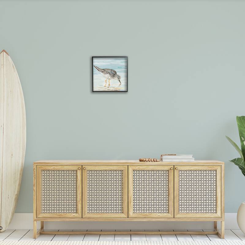 Stupell Sandpiper Hunting on Beach Coast Shallow Nautical Waters Framed Wall Art