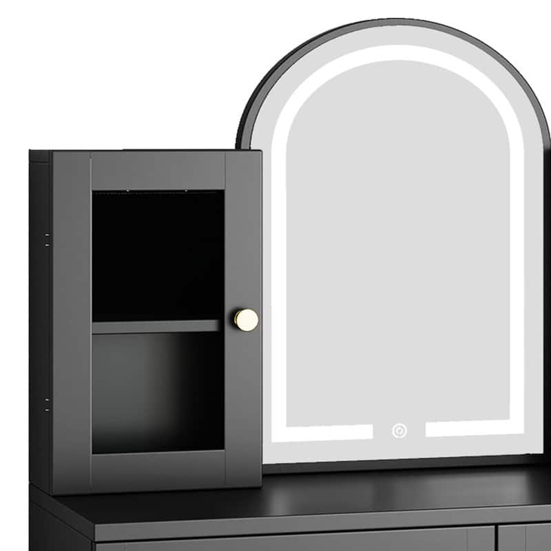 Moasis 35.5-inch Makeup Vanity Desk with Arc-Shaped Mirror and Power Outlets