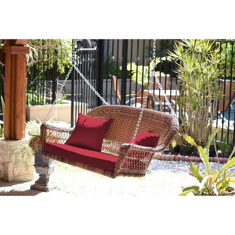 28 in. W Red Cushion in Aluminum Frame Outdoor Porch Swing with CushionGuard and Stand