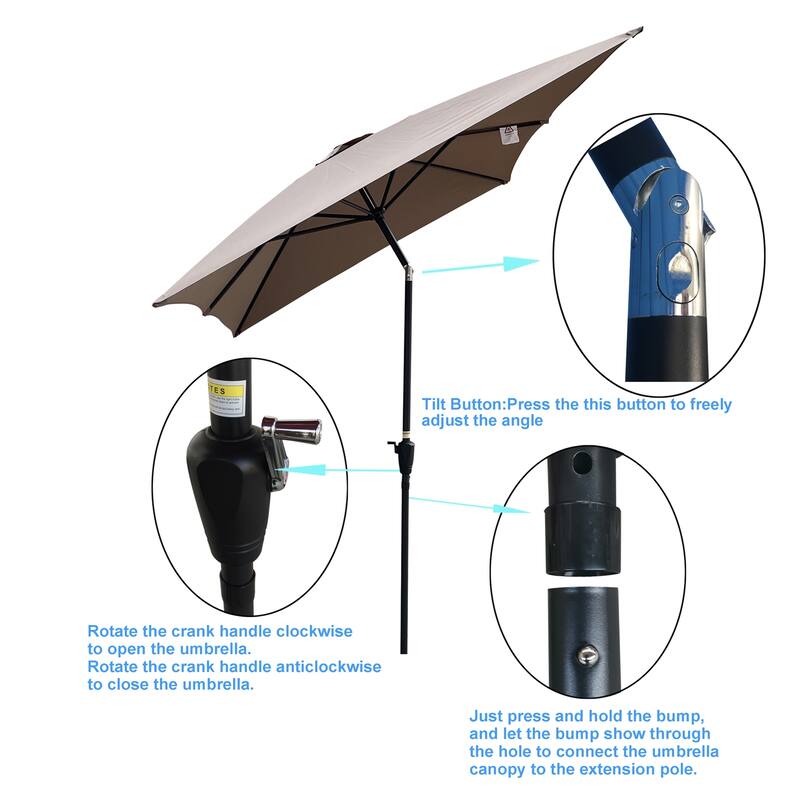 6 x 9 FT Patio Waterproof Umbrella with Crank and Tilt Without Flap