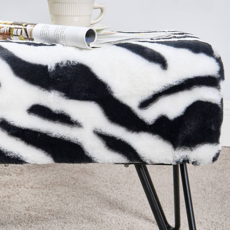 Home Soft Things Animal Pattern Ottoman Bench with Black Metal Legs