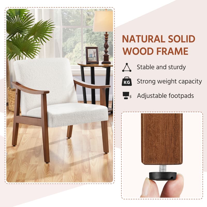 Yaheetech Upholstered Accent Chair Boucle Armchair with Solid Wood Legs - 24.5" L × 28" W × 29" H