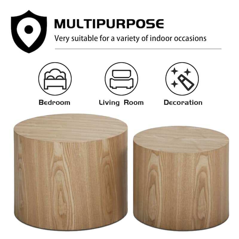Modern Farmhouse Round Accent Nesting Side Coffee Table Set (Set of 2)