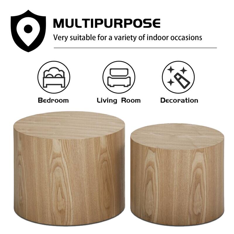 Modern Farmhouse Round Accent Nesting Side Coffee Table Set (Set of 2 ...