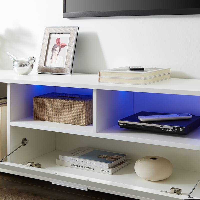 Modern Stylish TV Stand with 3 Storage Cabinets, LED Light Belt and 2 Shelf for Living Rooms and Gaming Rooms