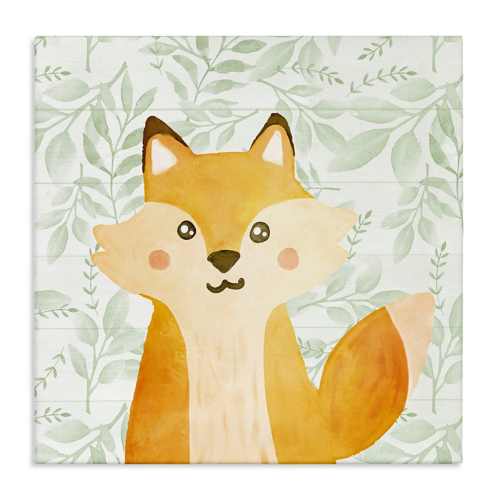 Stupell Whimsical Fox on Florals Canvas Wall Art Design By Kim Allen