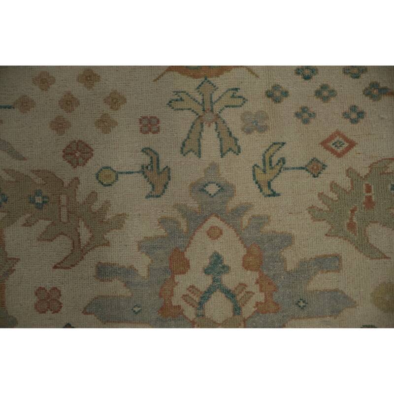 Hand Knotted Oriental 100% Wool Carpet Transitional All-Over Beige & Ivories Oushak Area Rug - 13' 1'' X 10' 0''