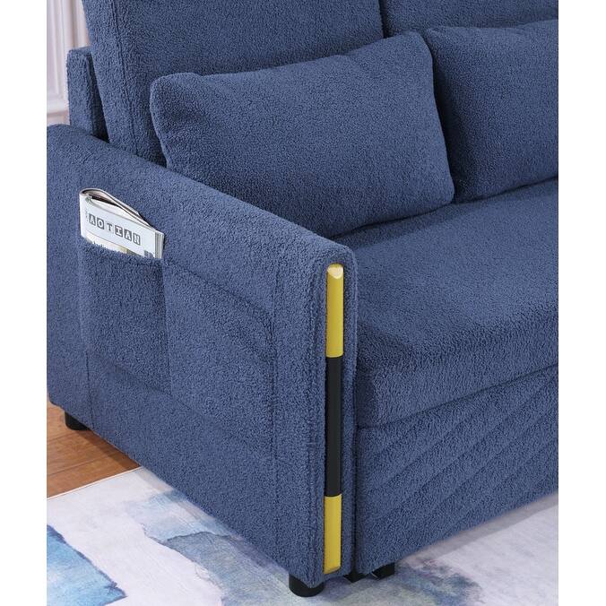 Percy 55.5"W Teddy Velvet Sleeper Loveseat with Dual-Pull Sleeper Design