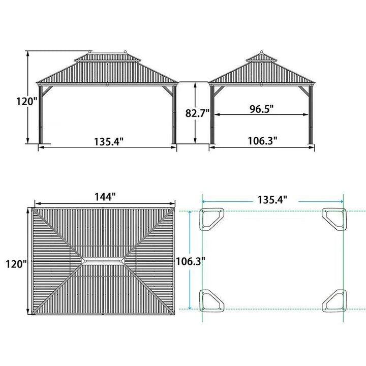 PURPLE LEAF Outdoor Gazebo Aluminum Frame Galvanized Steel Hardtop Gazebo with Bulbs
