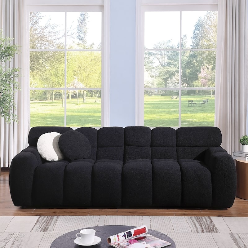 87.4" 3-Seater Boucle Sofa with Wood Frame - Black