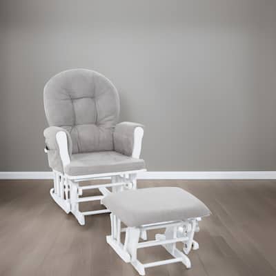 Nursery Glider and Ottoman Set - Reclining Rocker Chair with Padded Back, Armrests, and Cushions