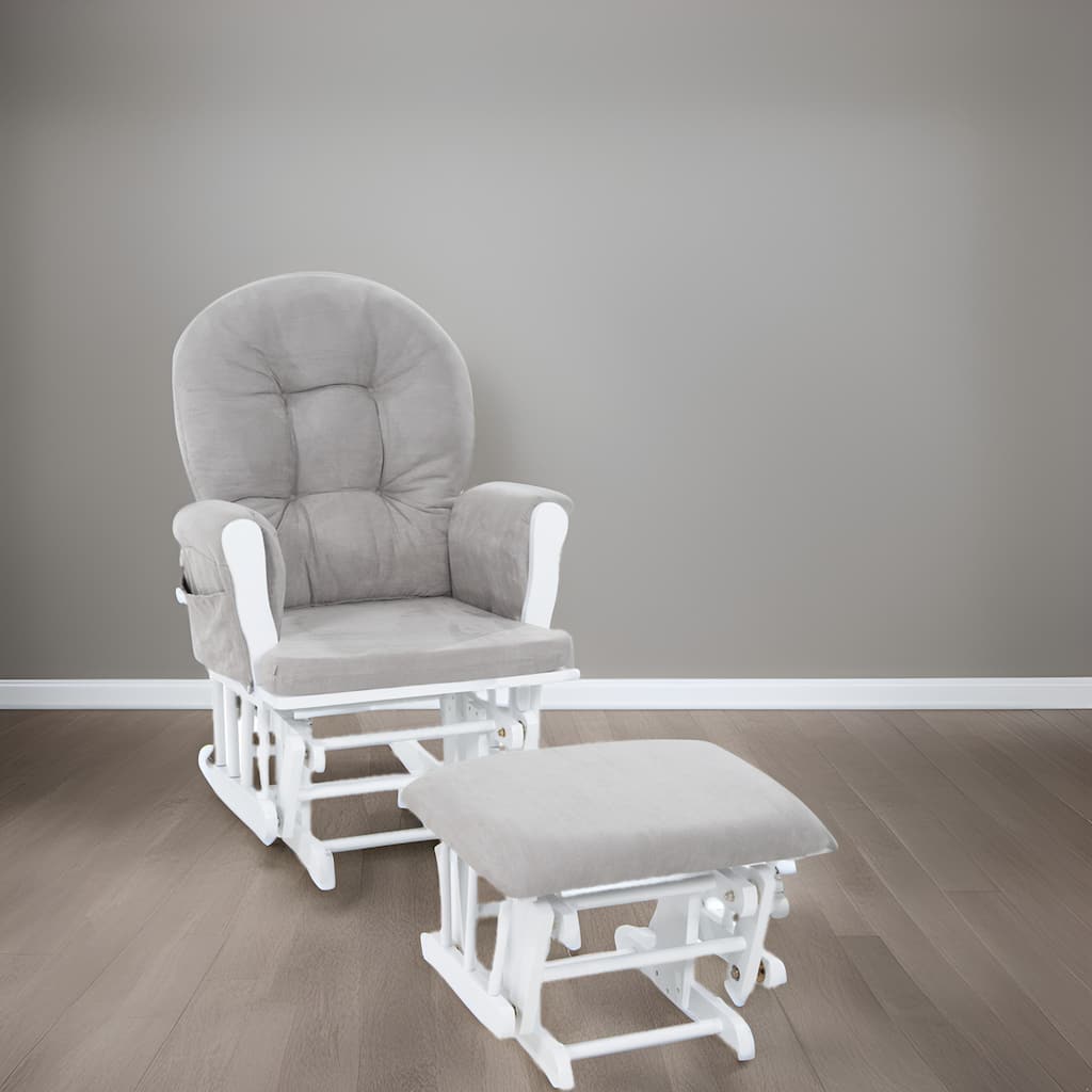 Nursery Glider and Ottoman Set - Reclining Rocker Chair with Padded Back, Armrests, and Cushions