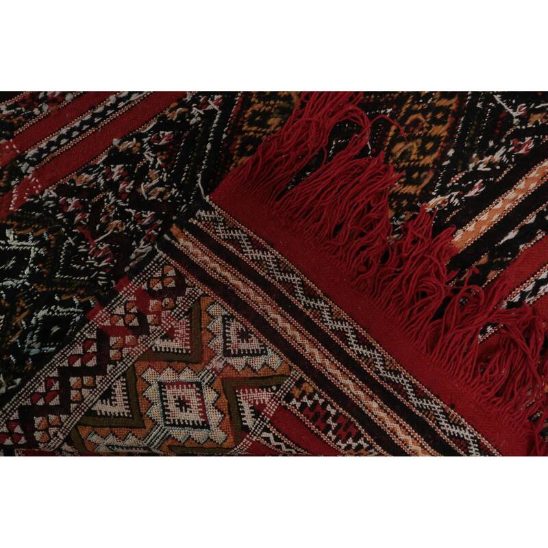 Hand Woven Oriental 100% Wool Carpet Tribal Geometric Red Kilim-Moroccan Area Rug - 11' 0'' X 7' 4''