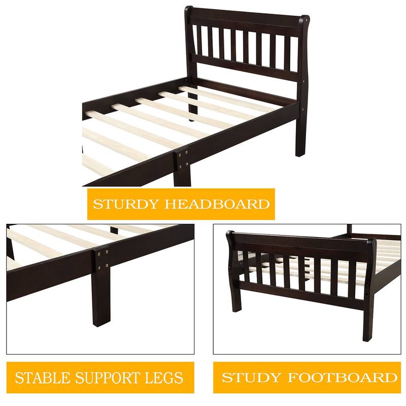 Wood Platform Bed Twin Bed Frame Panel Bed Mattress Foundation Sleigh