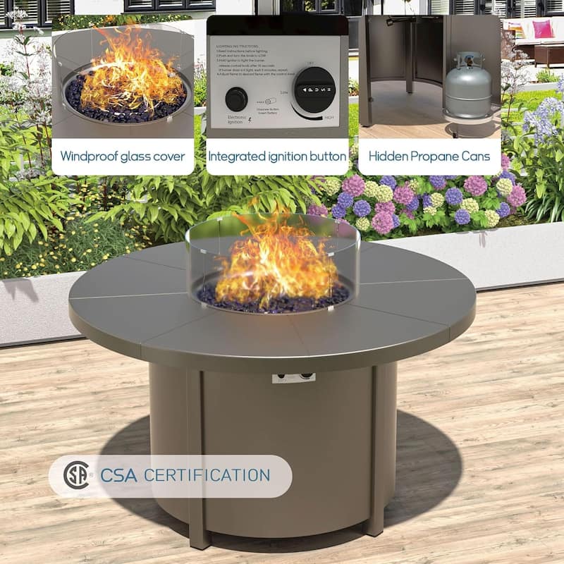 Patio Aluminum Sofa with Armrests, Outdoor Conversation Set with Round Fire Pit Table 5inch Thick Seat Cushions