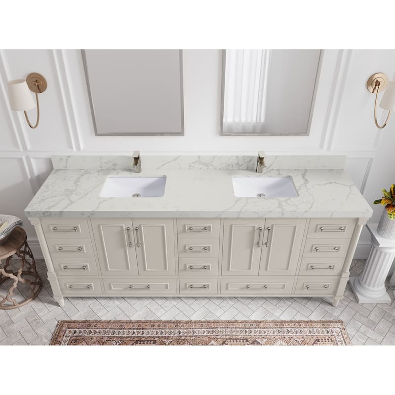 Willow Collections 84 in. W x 22 in. D Aberdeen Double Bowl Sink Bathroom Vanity with Countertop - 2" Venatino - Fine Grain