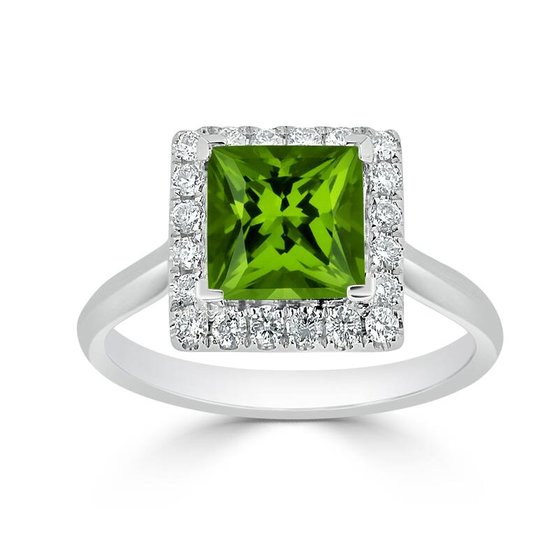 Auriya 1 3/4ct Princess-cut Green Peridot Halo Diamond Engagement Ring 1/3ctw 14k Gold