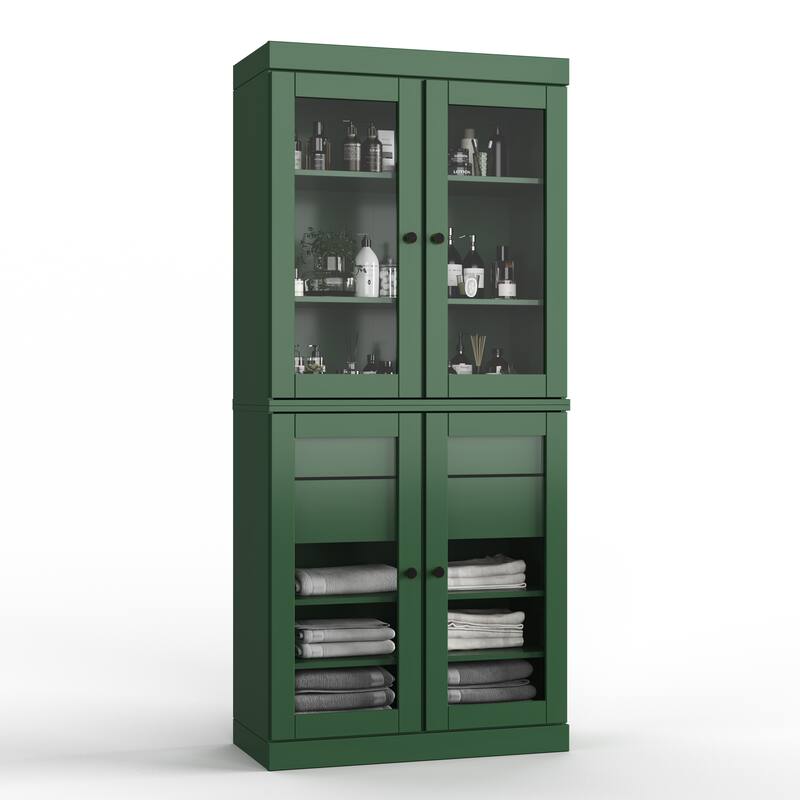 Palace Imports 100% Solid Wood 32" Bathroom Cabinet with Clear Glass Doors, 2-Drawers and Adjustable Shelves