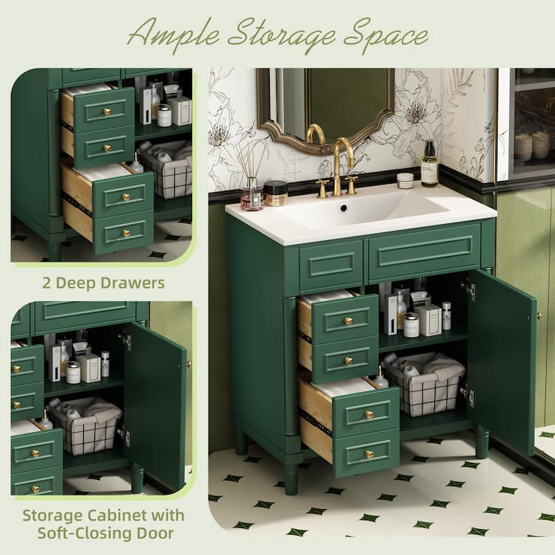 30"Bathroom Vanity with Sink, Freestanding Bathroom Storage Vanity Cabinet w/Soft-Closing Door, Bathroom Cabinet with 2 Drawers