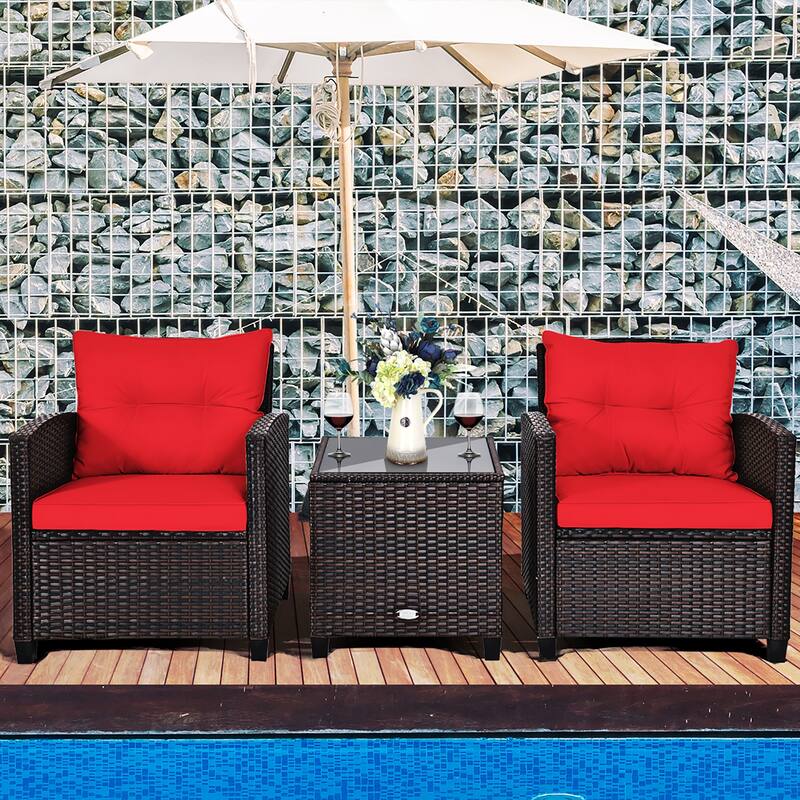 Costway 3PCS Patio Rattan Furniture Set Cushioned Conversation Set - See Details
