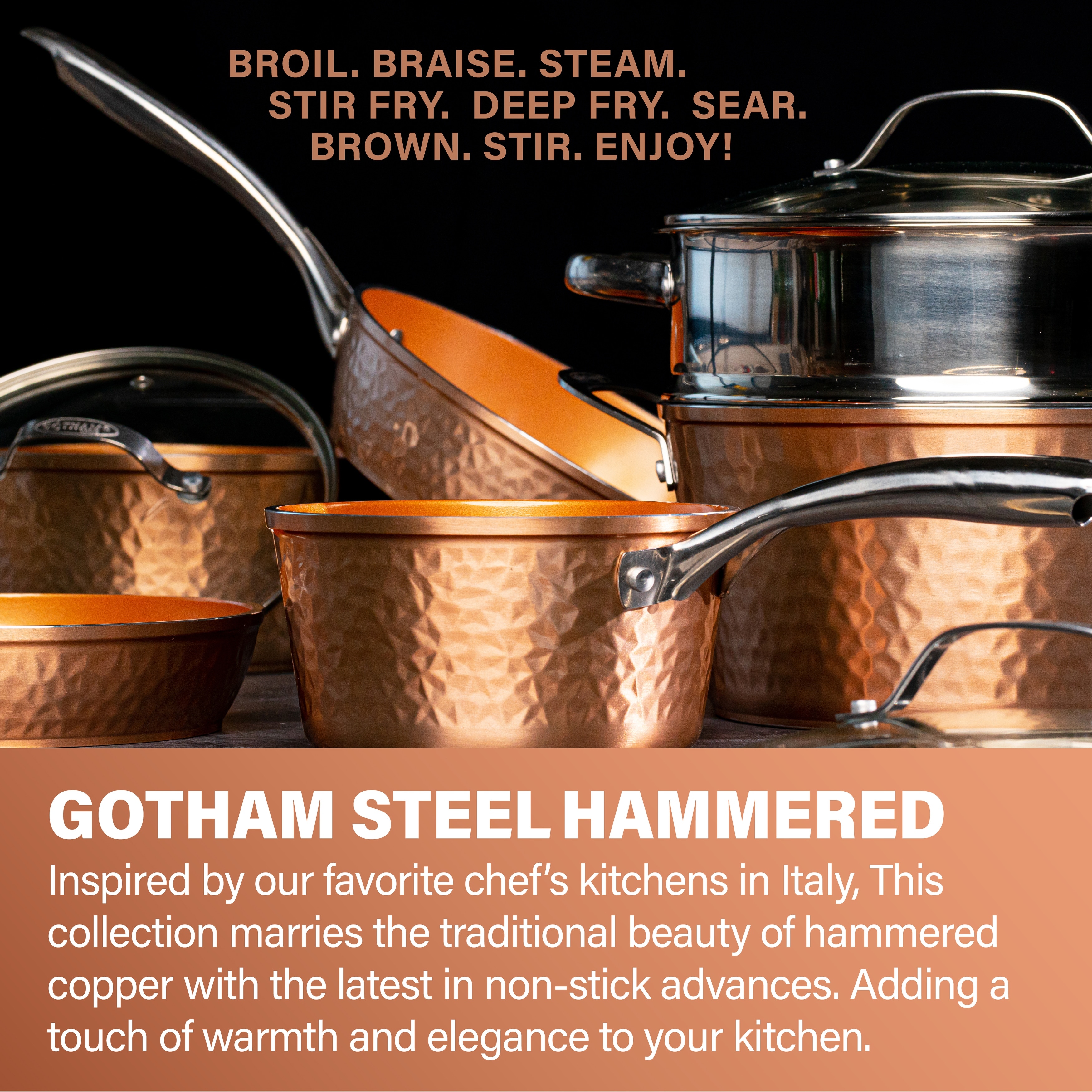 Gotham Steel Copper Cast Textured 5.5 qt Nonstick Jumbo Cooker with Glass Lid