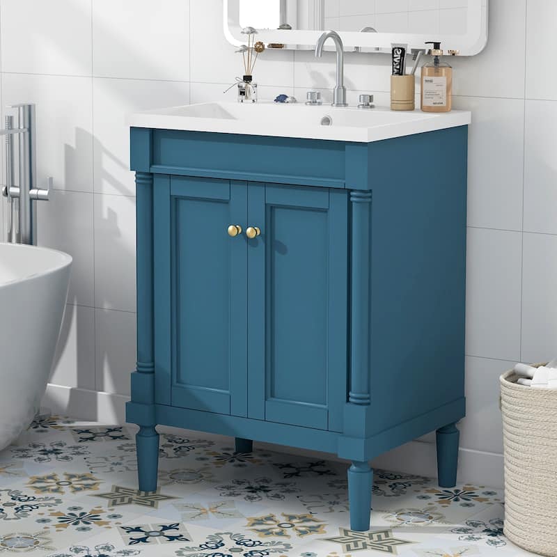 2-Tier Modern Bathroom Vanity with Top Sink and Large Storage Shelves