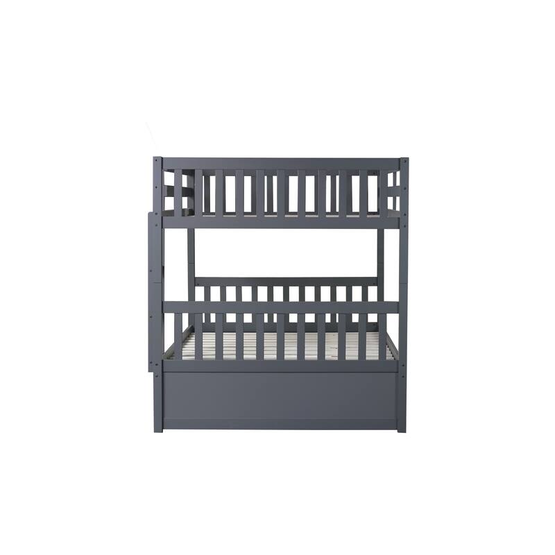 Full Over Full with Trundle, Convertible to 2 Full Platform Beds,Bunk Bed with Ladder and Safety Guardrails