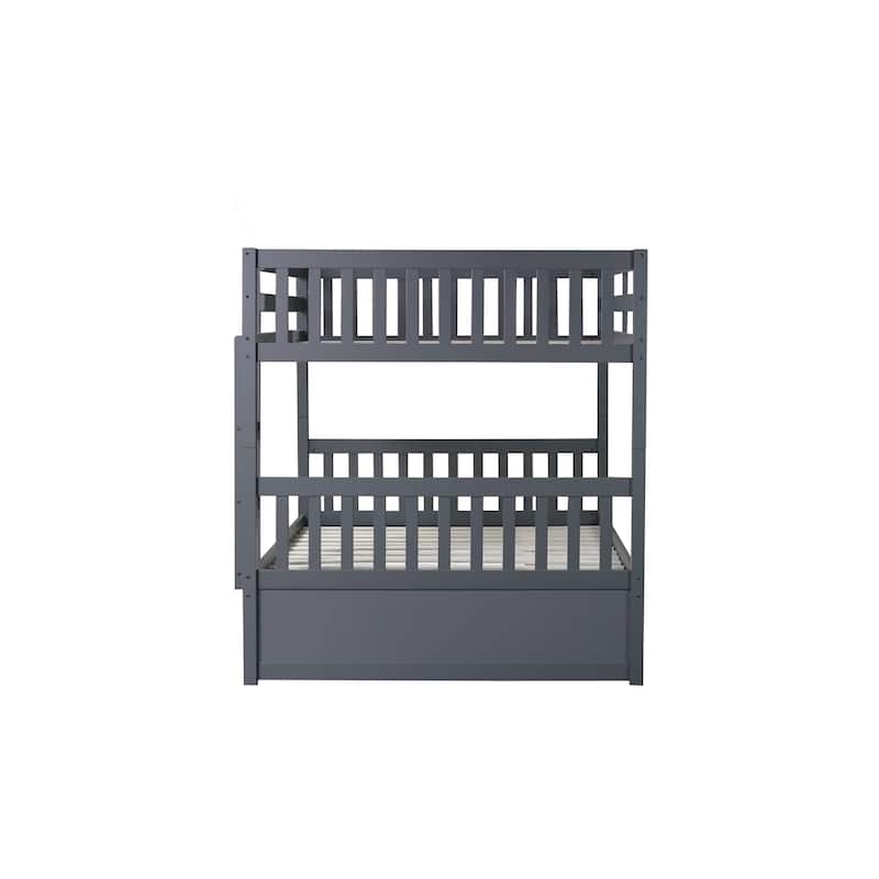 Rubber Wood Bunk Bed with Trundle Bed,Converted into 2 Individual Beds