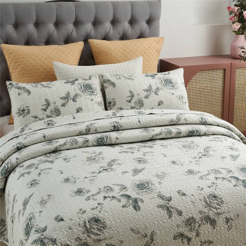 3 Piece Boho Bedspread Vintage Plaid Floral Patchwork Coverlet