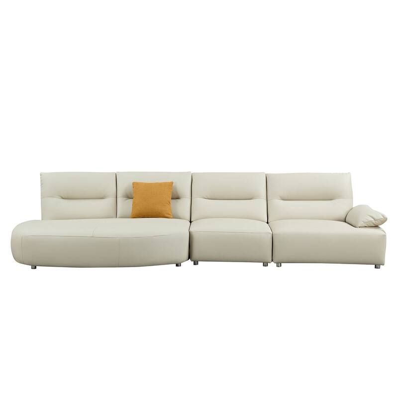 Leather Sectional Curved Shaped Sofa Couch for Living Room,Upholstered 4-Seat Sofa Set