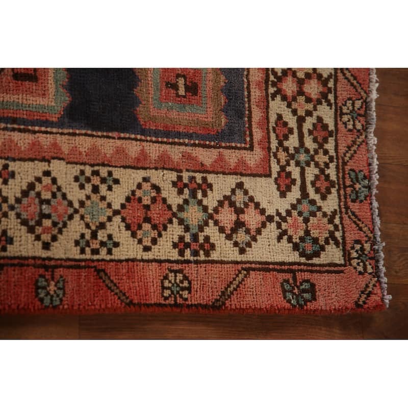 Geometric Pink Ardebil Persian Vintage Runner Rug Handmade Wool Carpet - 3'9"x 10'0"