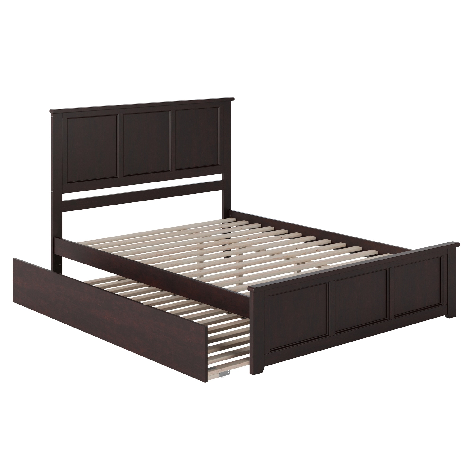 Madison Queen Solid Wood Platform Bed with Matching Footboard & Twin XL Trundle in Espresso