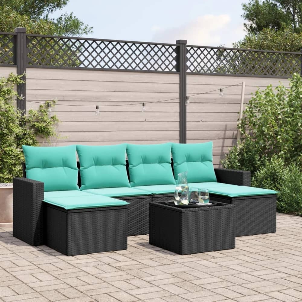 vidaXL Patio Sofa Set with Cushions Outdoor Conversation Furniture Poly Rattan - 25.8" x 24.4" x 27.2"