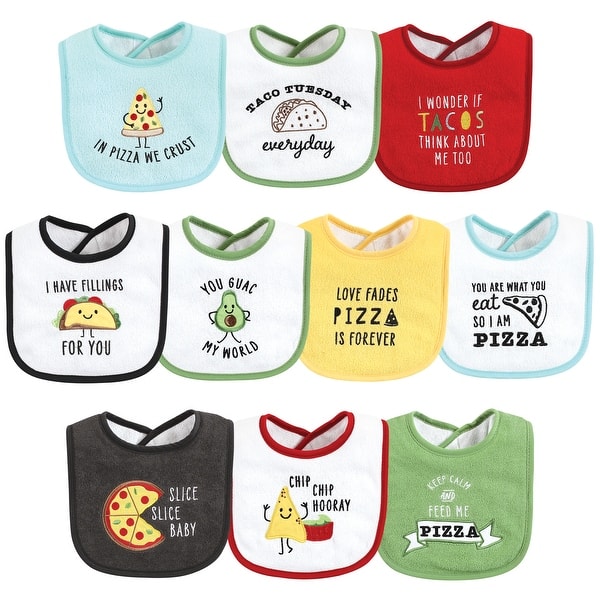slide 1 of 1, Hudson Baby Unisex Baby Cotton Terry Drooler Bibs with Fiber Filling, Pizza Taco, One Size - Pizza Taco - One Size One Size - Pizza Taco