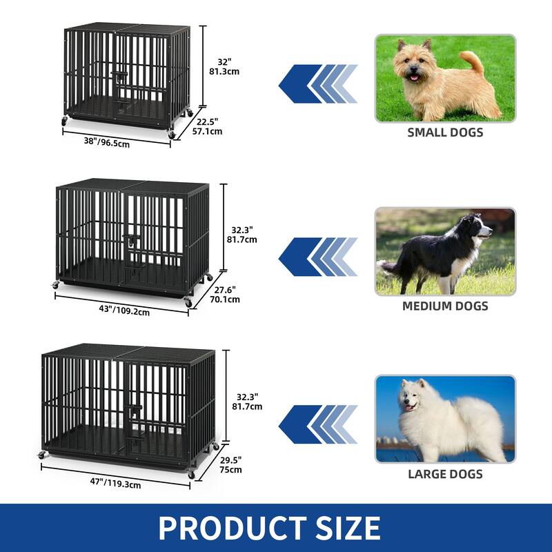 Moasis 47/43/37 inch Heavy Duty Dog Crate Escape Proof Dog Cage Kennel with Lockable Wheel