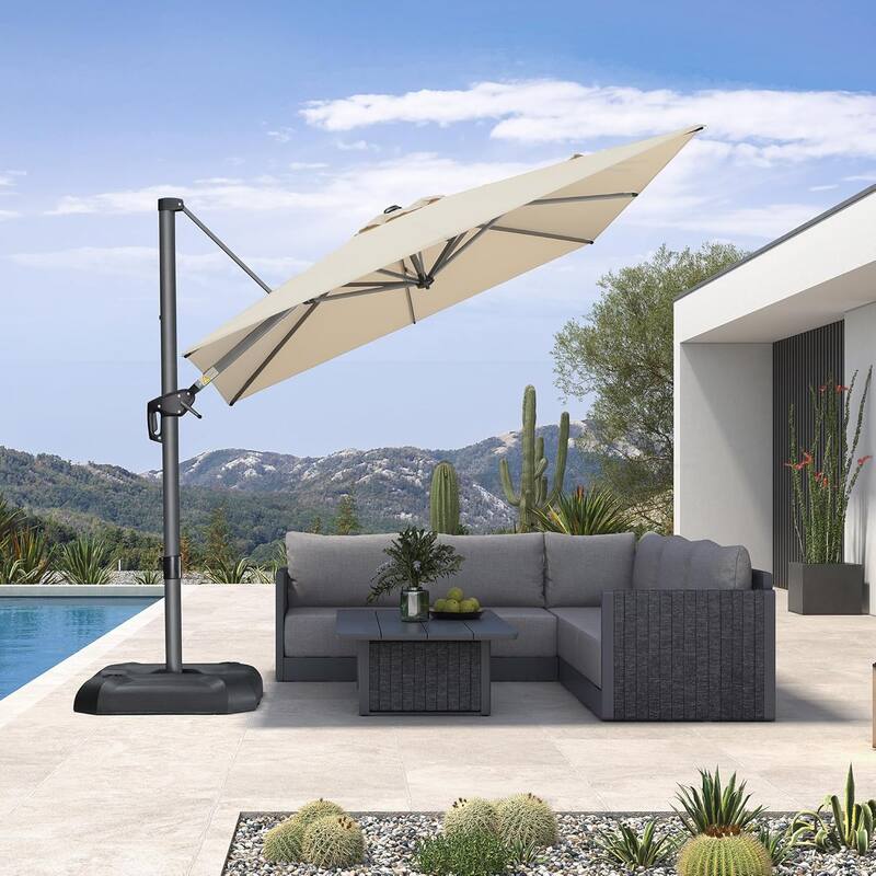 PURPLE LEAF 8 ft 360 Degree Rotation Patio Umbrella With Base - Beige