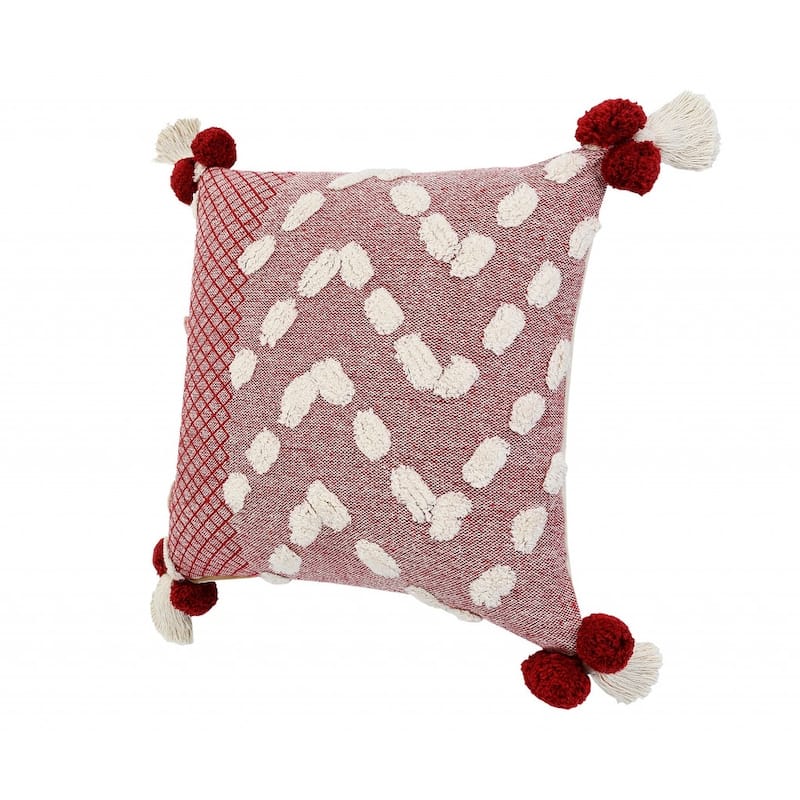 HomeRoots 20" X 20" Red And Cream 100% Cotton Geometric Zippered Pillow