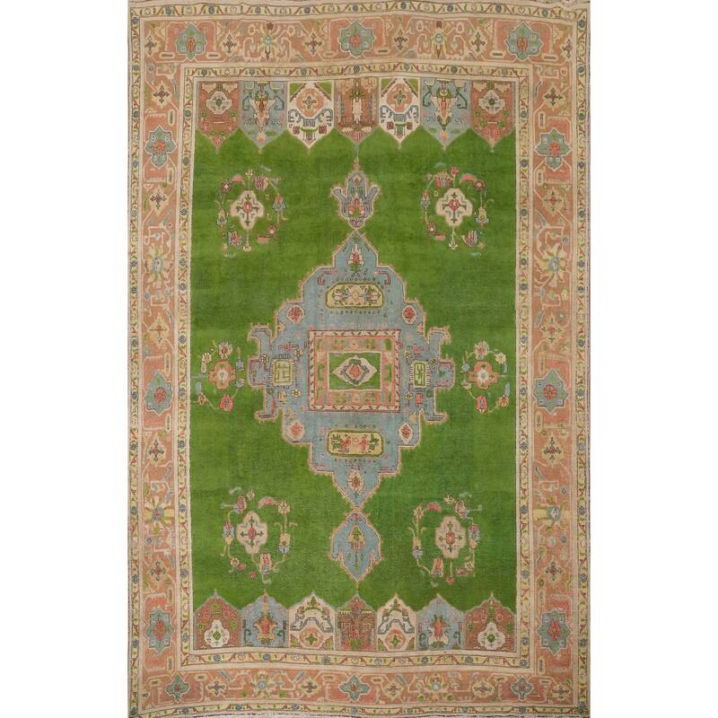 Hand Knotted Oriental 100% Wool Carpet Traditional Medallion Green Tabriz Area Rug - 13' 1'' X 9' 8''