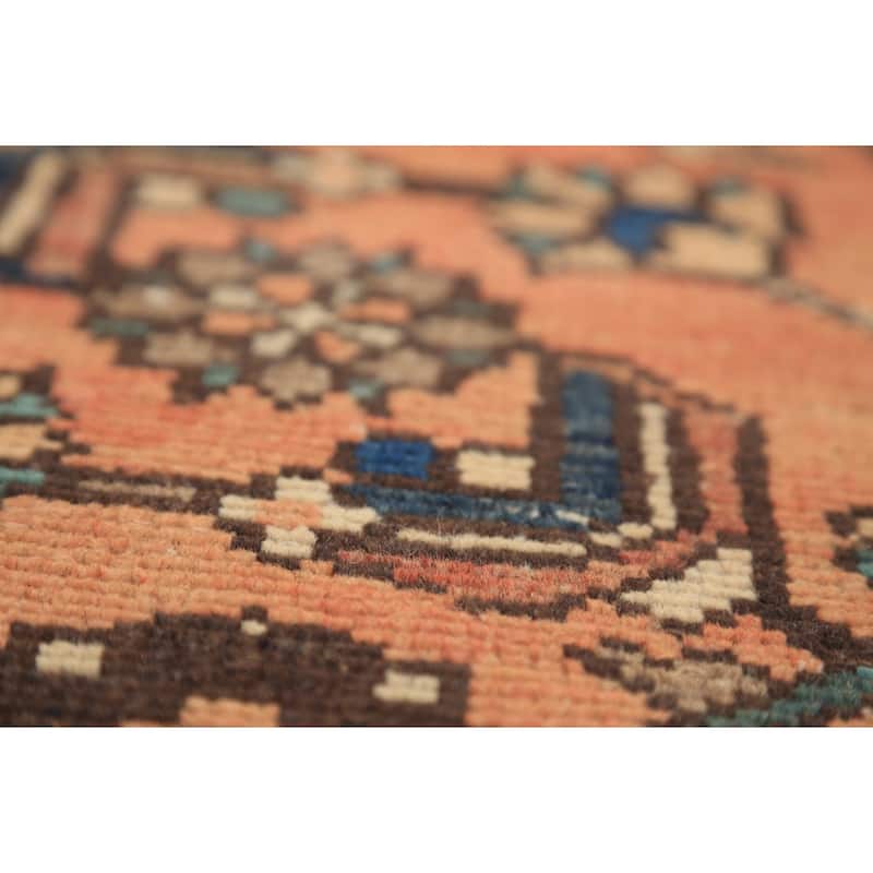 Geometric Hamedan Persian Runner Rug Orange Hand-Knotted Wool Carpet - 3'4"x 13'6"