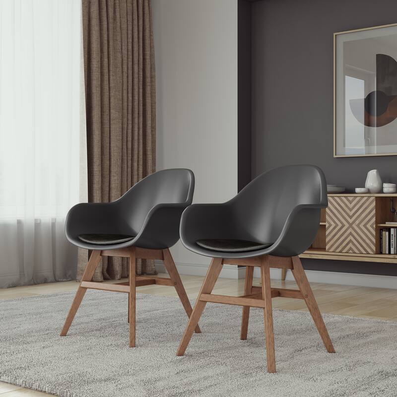 Midtown Concept Supreme 2pc Indoor Dining Chairs with Cushions - Black Arm Chair With Dark Wood Finish Legs