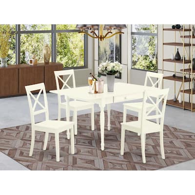 Kitchen Table Set 5 Piece - Dining Table with 4 Chairs - Linen White Finish - Drop Leaf Table