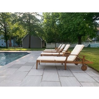 Perla Outdoor Acacia Wood Chaise Lounge with Cushion (Set of 4) by Christopher Knight Home