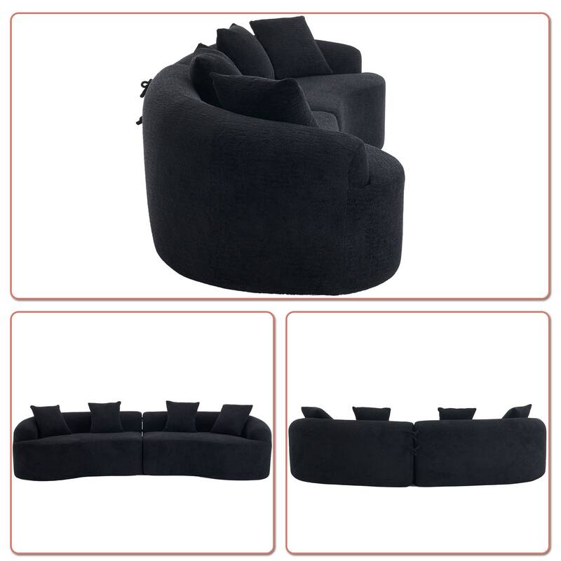 Modern Minimalist 3-Seater Frame-Free Compressed Chenille Upholstered Sectional Sofa