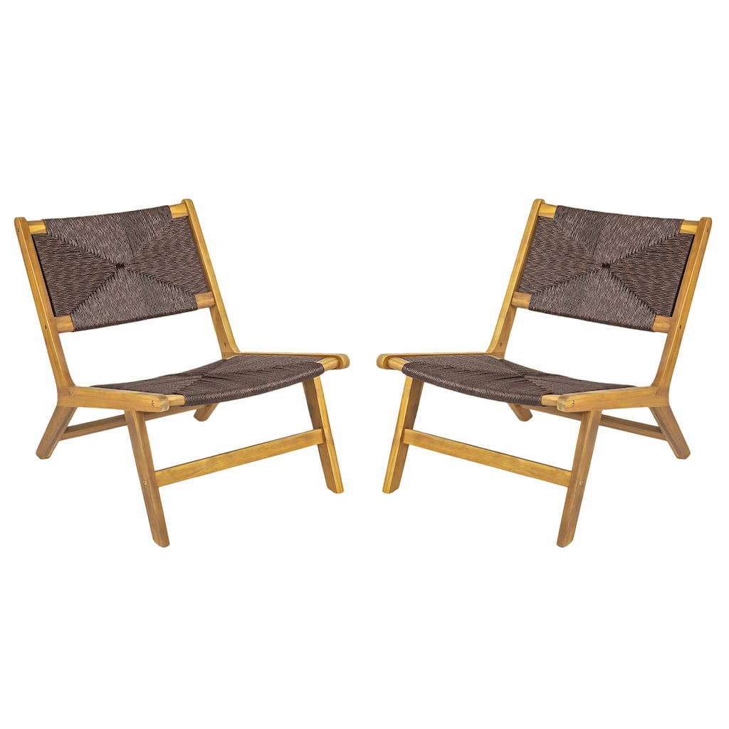 Teak Wicker Chairs Armchair Set of 2 with Wood Frame, Patio Chairs Reading Chair Accent Chair Leisure Chair