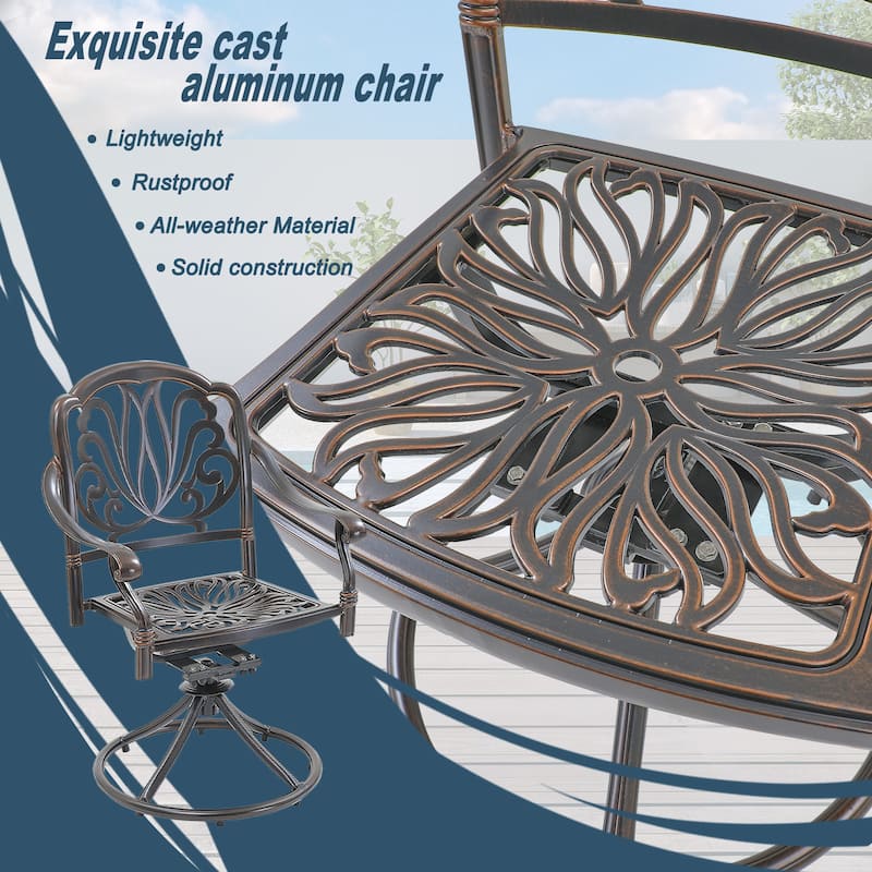 Clihome Patio Cast Aluminum Arm Dinning Swivel Chair (Set of 2)