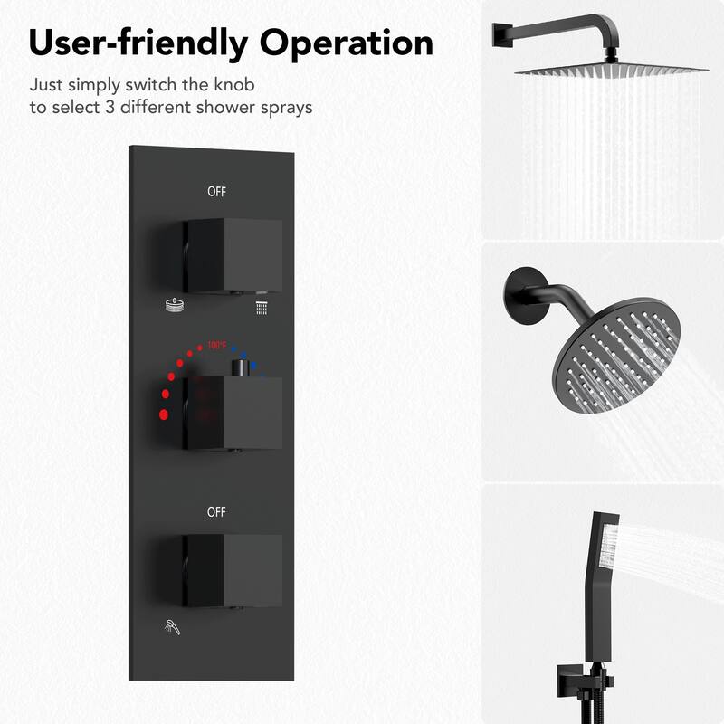 Thermostatic Shower System 12" Dual Heads Shower Faucet with High Pressure Handheld Spray