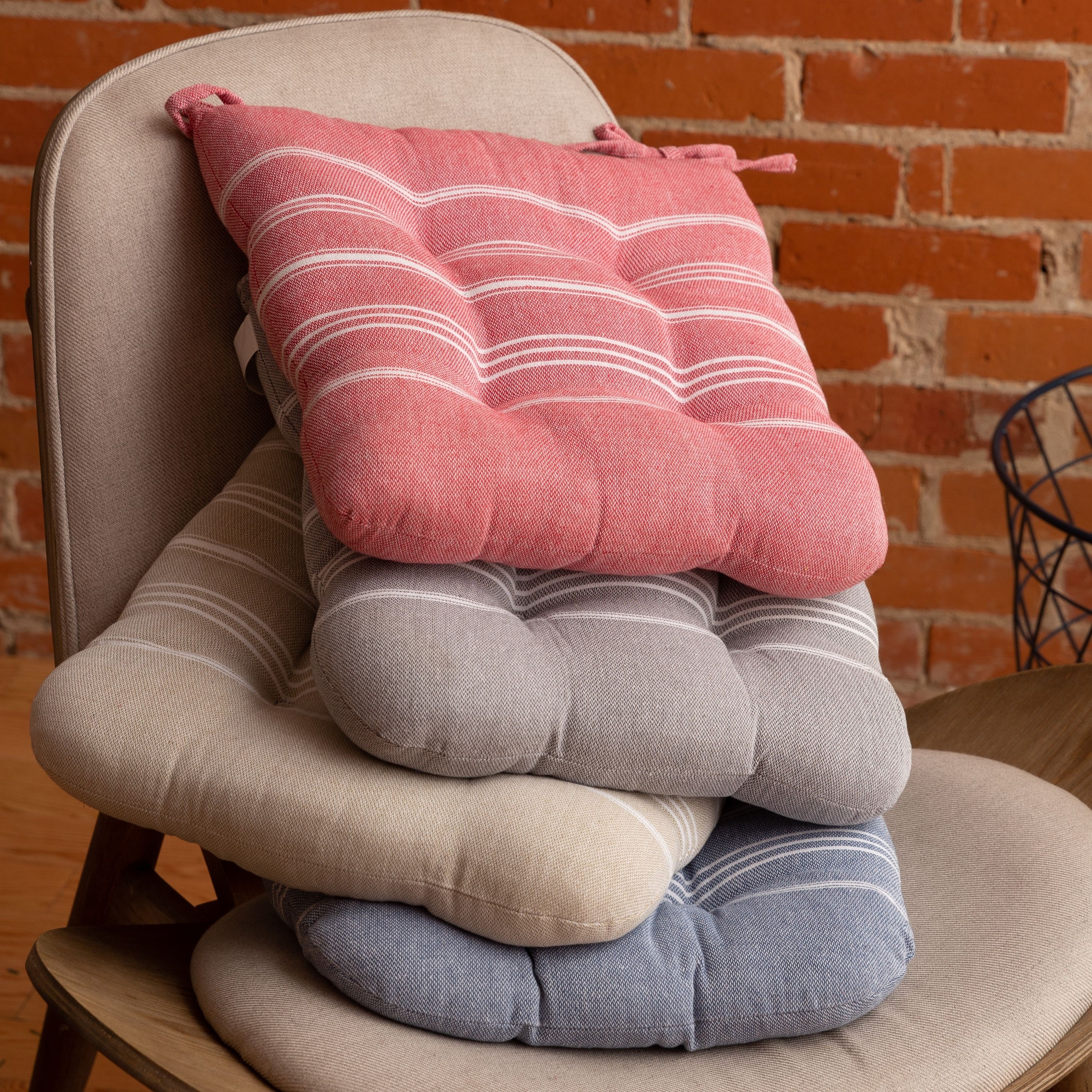 Fabstyles Tufted Fouta Cotton Set of 4 Chairpads with Ties - 16x16